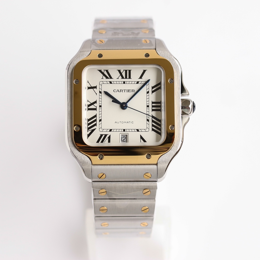 GF厂卡地亚山度士W2SA0009大号V2版间金白盘腕表