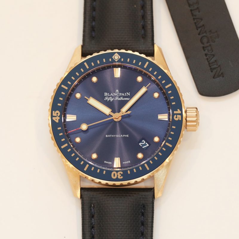 GF厂宝珀五十噚5000-36S40-O52A磨砂镀金蓝盘腕表