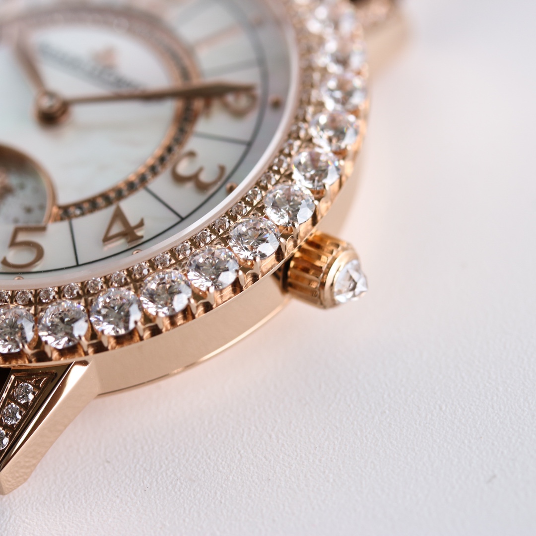 GF厂积家约会大师系列36mm日夜显示珠宝玫瑰金腕表