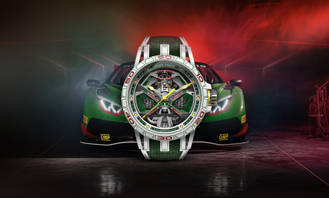 传神演绎Lamborghini第三代Huracán赛车！ Roger Dubuis Excalibur Spider Huracán单摆轮腕表