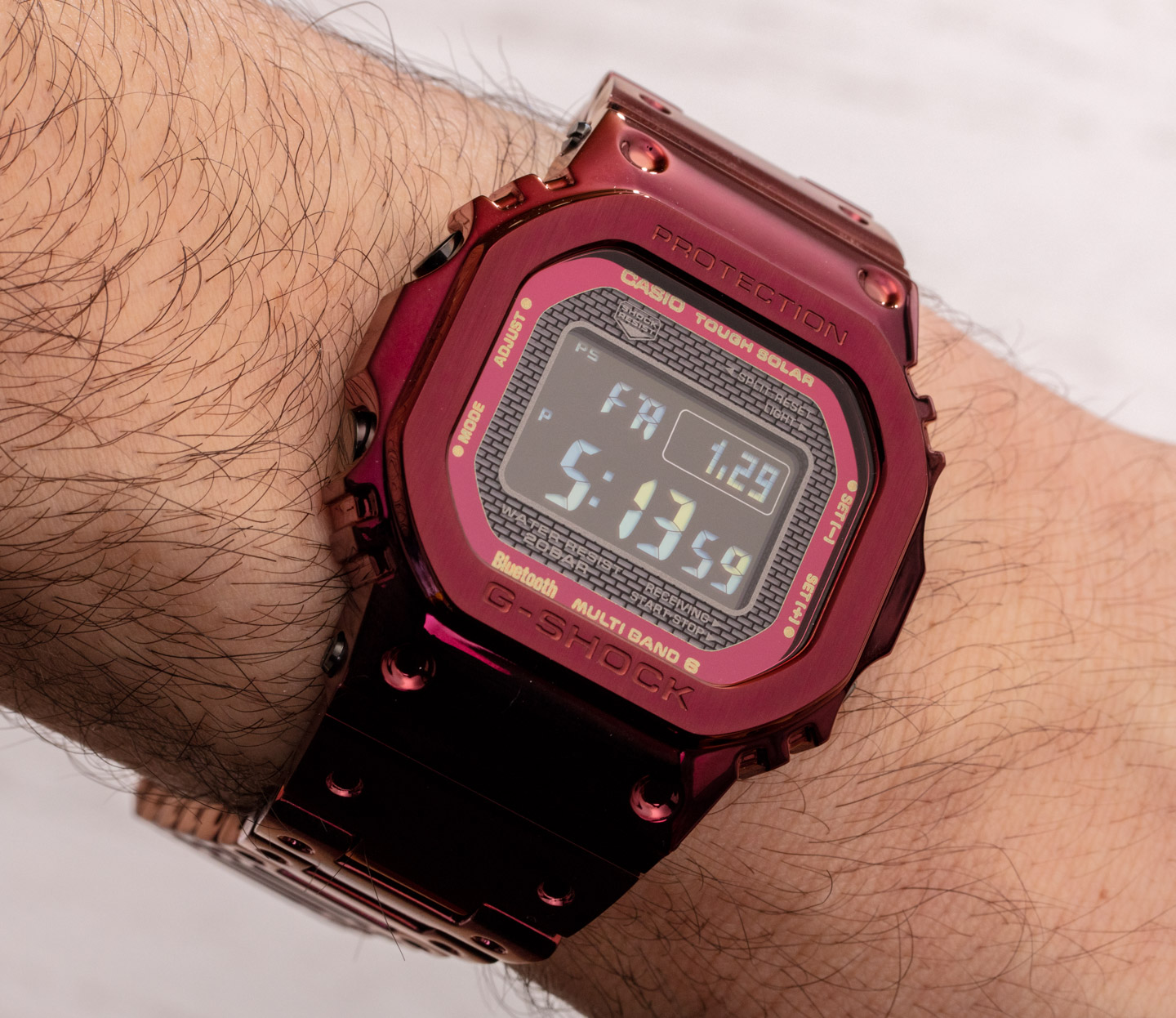 动手：卡西欧 G-Shock GMWB5000RD-4 红色金属手表