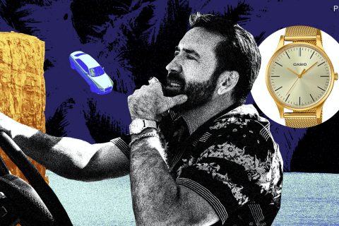 看电影尼古拉斯凯奇戏弄劳力士，但在“无法承受的巨大人才的重量”中穿着金色卡西欧