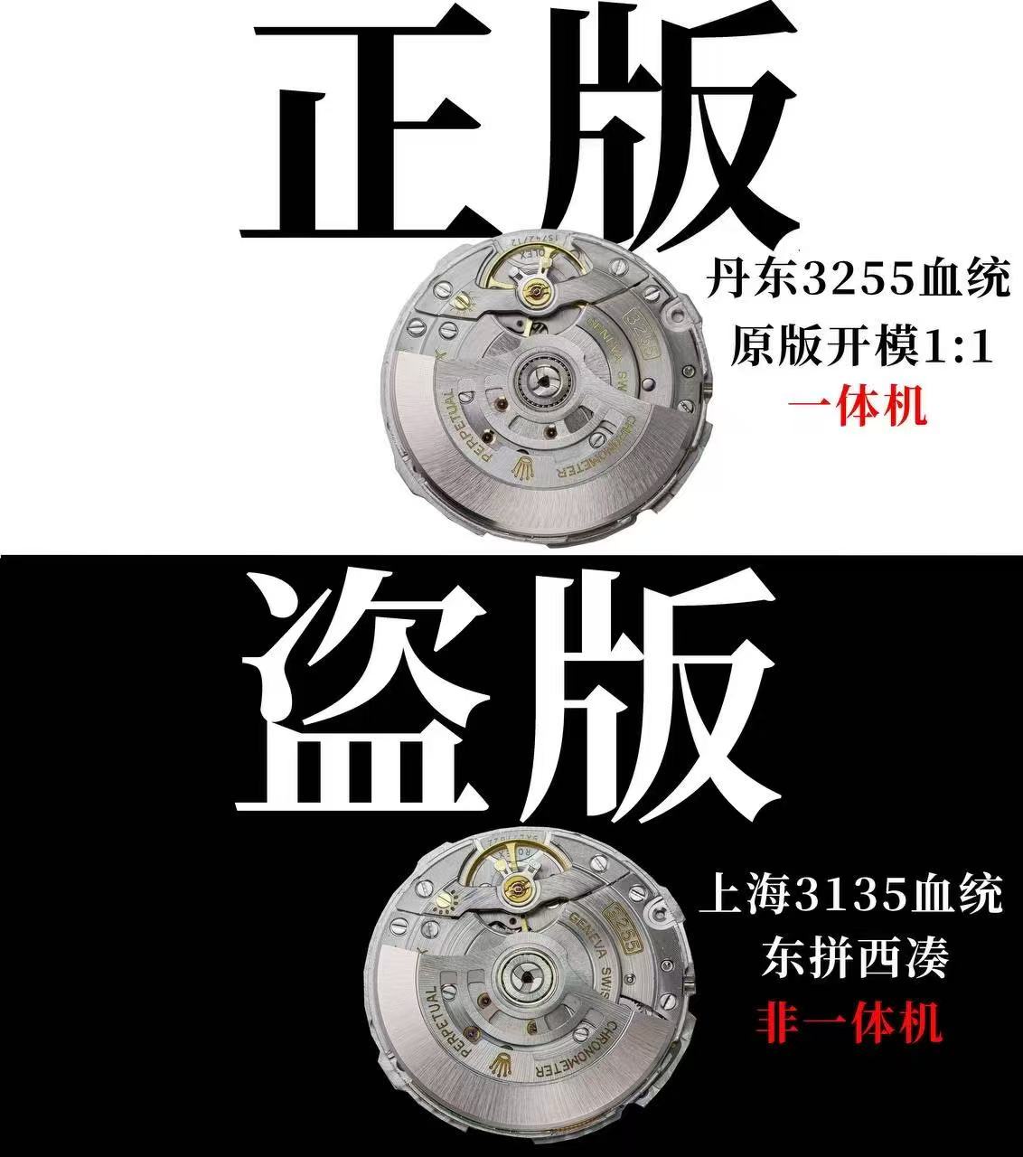 VS厂劳力士一体化3255复刻机芯-2025新品星期日历型